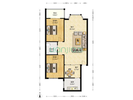 署磬苑 2室2厅1卫 97平方