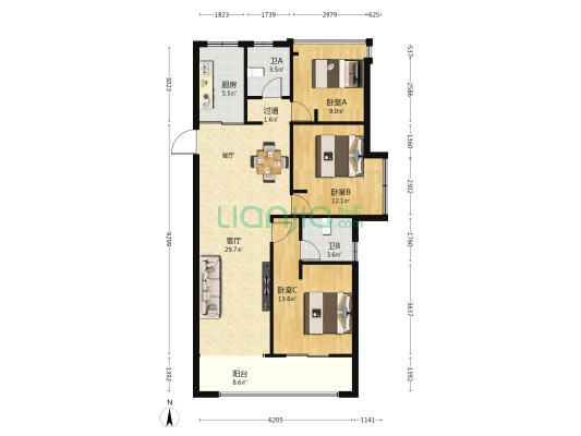 慈璟里 3室1厅2卫 108平方