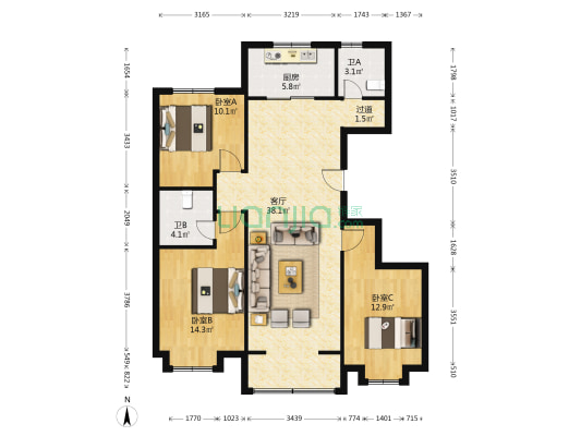 水山樾城 3室1厅2卫 127平方