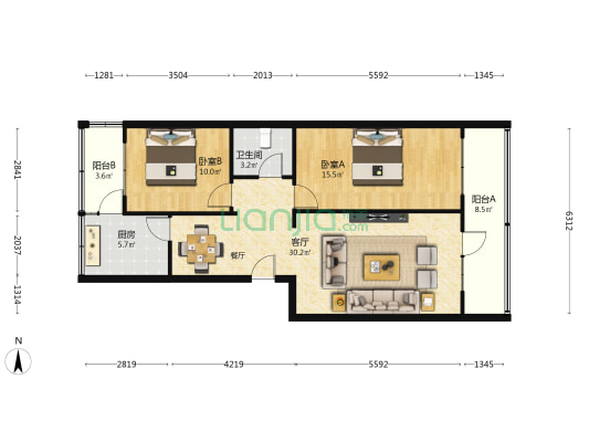 百货仓库家属院 2室1厅1卫 94平方