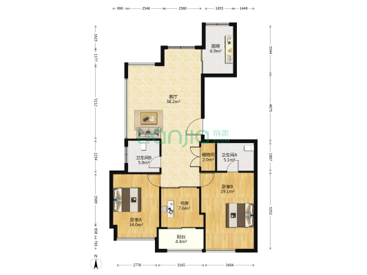 风华嘉园 3室1厅2卫 125平方