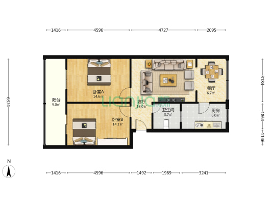 和美家园 2室2厅1卫 80平方
