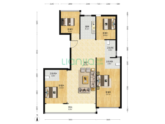 江辰汇南区 4室1厅3卫 168平方