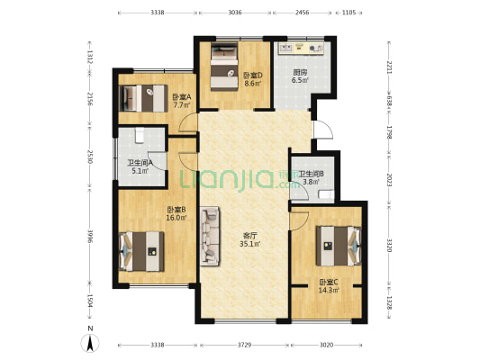 和兴家园 4室1厅2卫 118平方