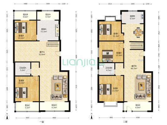 君利黄海雅居 5室2厅2卫 130平方