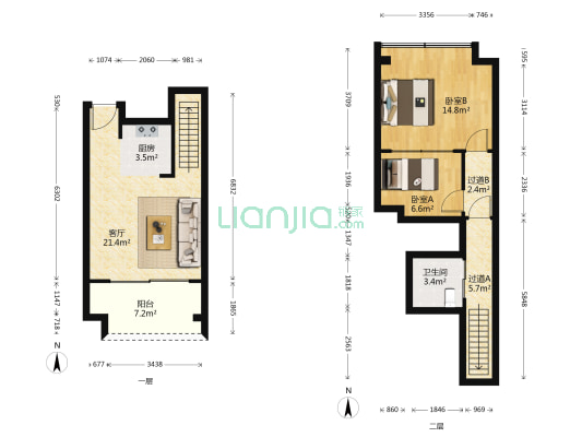 人才公寓 2室1厅1卫 92平方