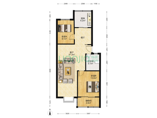 幸福人家小区 2室1厅1卫 96平方
