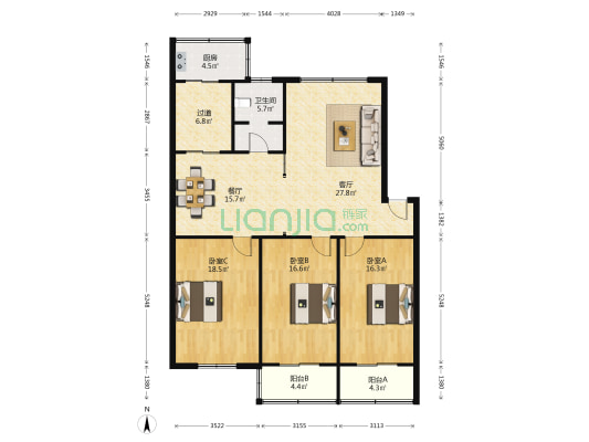 纬四路9号院 3室2厅1卫 144平方