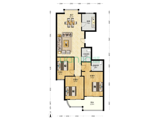富宸嘉苑 3室1厅2卫 137平方
