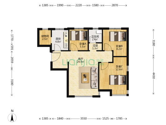紫溪花园 3室1厅1卫 89平方
