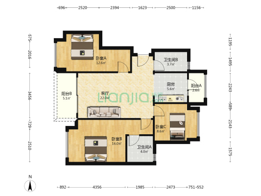 领地合兴丽府蘭台 3室1厅2卫 93平方