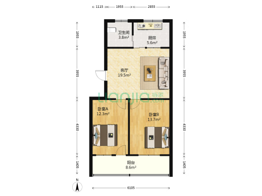 青年路116号院 2室1厅1卫 72平方