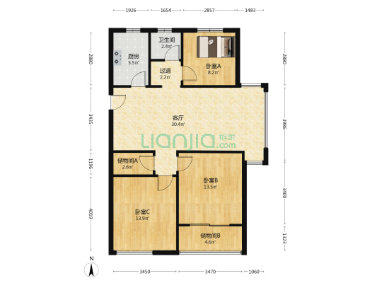 斌锋观邸 3室1厅1卫 104平方
