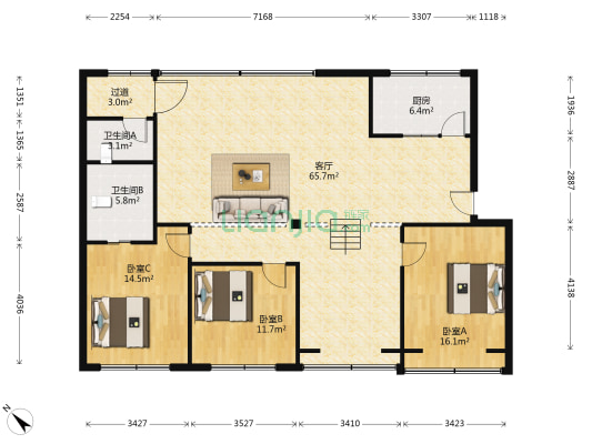 兰香苑 3室1厅2卫 152平方