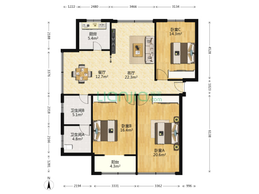 文兴路47号 3室2厅2卫 120平方