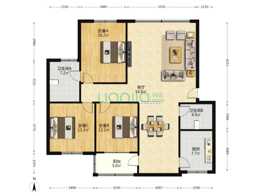 观景苑一期 3室1厅2卫 135平方