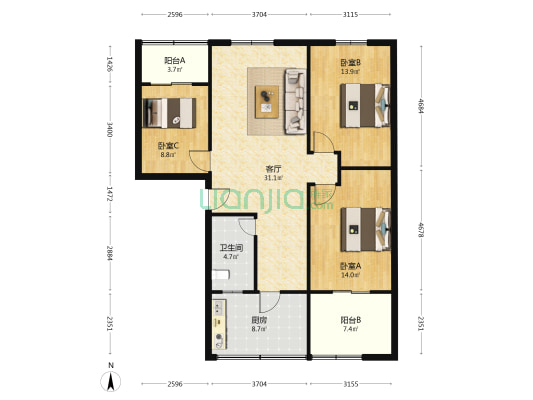 体育场东街128号院 3室1厅1卫 112平方