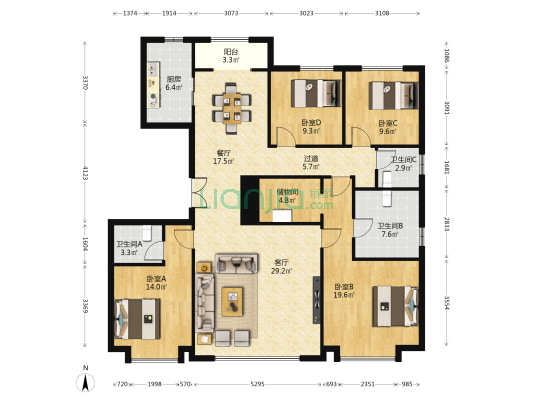 未央金茂府 4室2厅3卫 168平方
