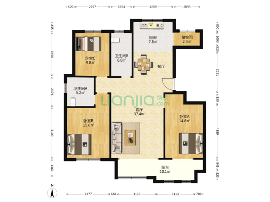 圣悦理想之城 3室1厅2卫 139平方