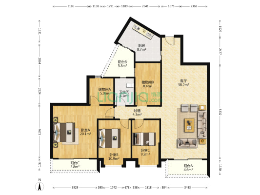 龙江文华花园三期 3室1厅1卫 128平方