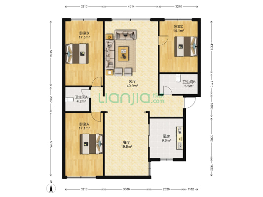 五三大道79号 3室2厅2卫 143平方