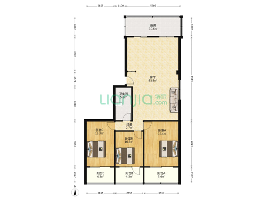 联通宿舍 3室1厅1卫 132平方