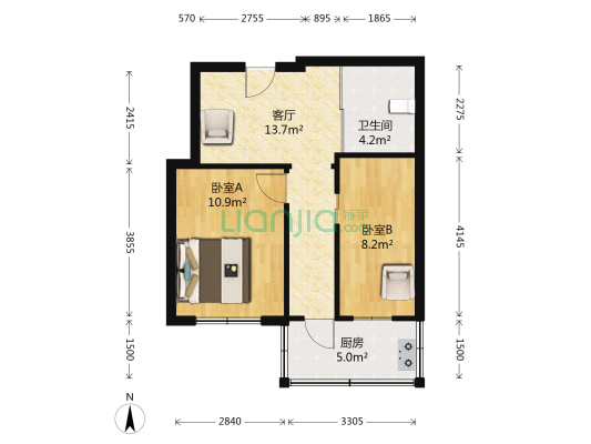 桥园小区 2室1厅1卫 54平方