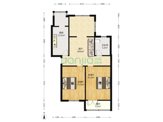 省人民银行宿舍 2室1厅1卫 89平方