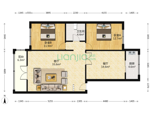 锦绣小区 2室2厅1卫 106平方