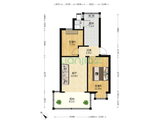 鼓楼路15号 2室1厅1卫 48平方
