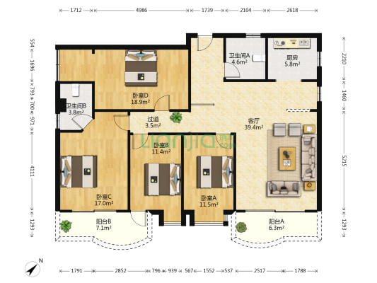 金山豪景 4室1厅2卫 147平方