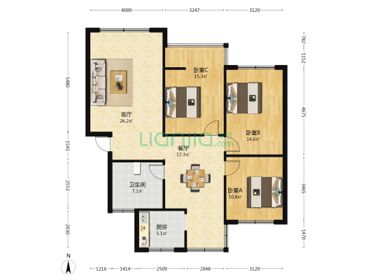 六0五大队 3室2厅1卫 112平方
