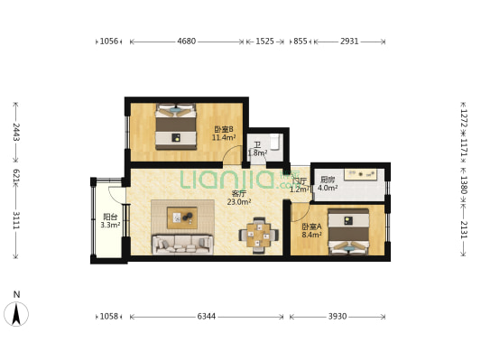 良乡中路26号院 2室1厅1卫 69平方