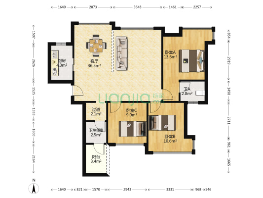 盛世华庭 3室1厅2卫 100平方