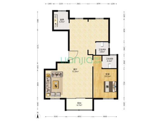 南方豪庭 1室1厅2卫 142平方