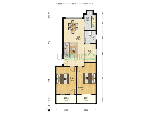 职工街粮管所家属院 2室1厅1卫 89平方