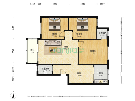 科技新村 3室2厅2卫 106平方