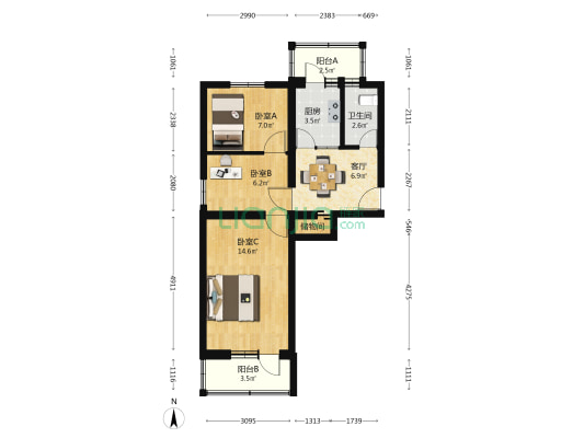 万源北路9号院 3室1厅1卫 62平方