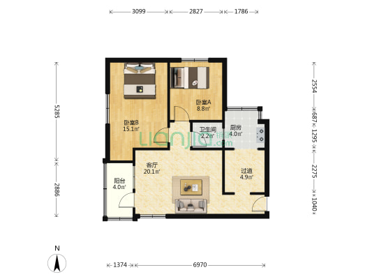 核动力研究所宿舍 2室1厅1卫 68平方