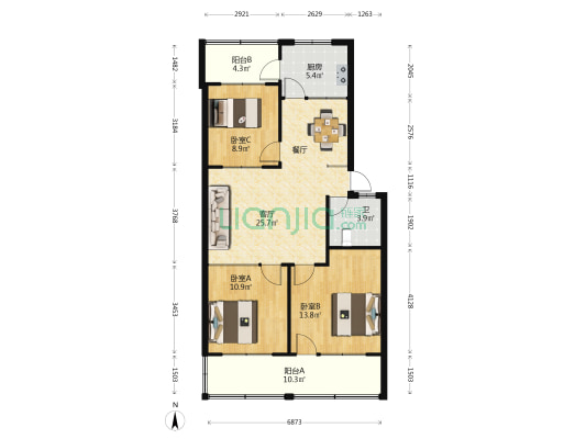市立医院宿舍(和平路) 3室1厅1卫 93平方