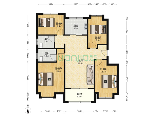茏悦兰庭 4室1厅2卫 118平方