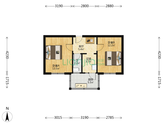 二药宿舍 2室1厅1卫 54平方