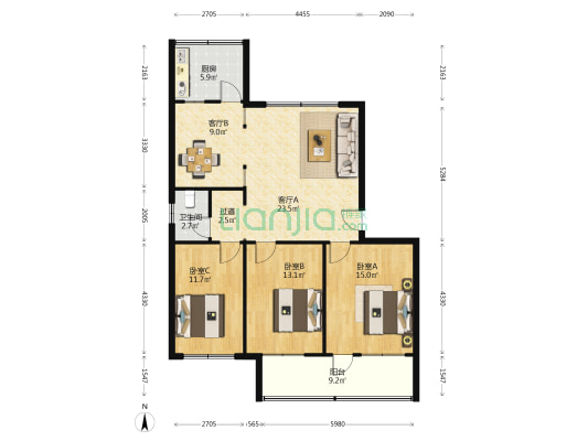 长清一中家属院 3室2厅1卫 115平方