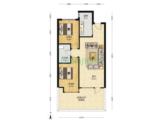 招商观园 2室1厅1卫 81平方