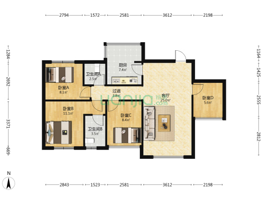 西江尚善 4室1厅2卫 82平方