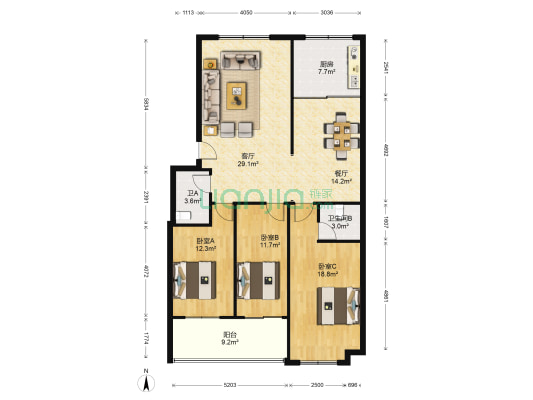 玉都欣苑 3室2厅2卫 142平方