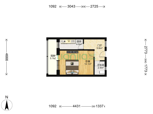 月坛南街小四道口 1室0厅1卫 41平方