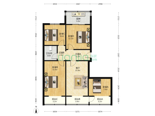 四浩庄13号 4室1厅1卫 104平方