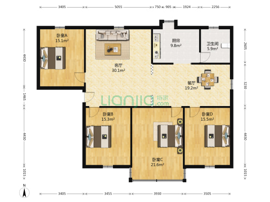 北门巷264号 4室2厅1卫 147平方