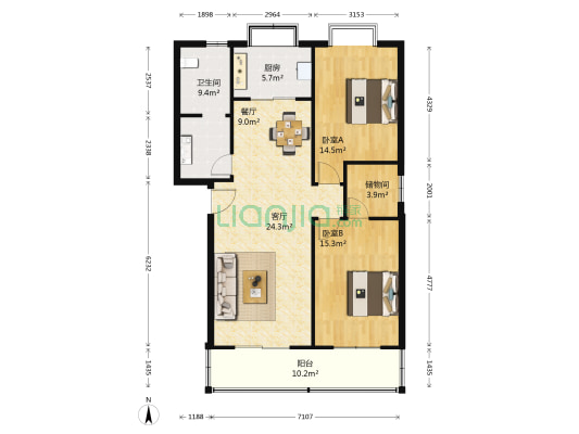 河畔人家 2室2厅1卫 112平方